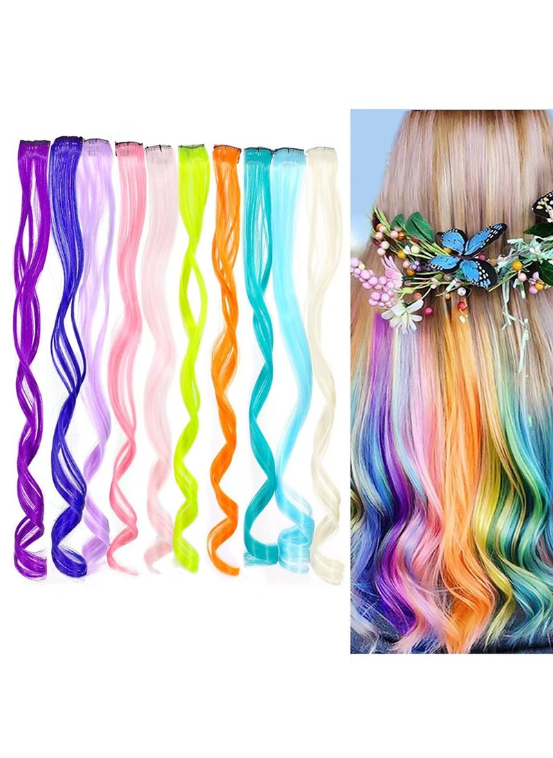 KASTWAVE Colored Hair Extensions Curly Wavy Accessories for Girls Women Kid, Multi-colors Party Highlights Clip in Synthetic Rainbow Hairpiece Colorful Set 10 Colors  - Image 1
