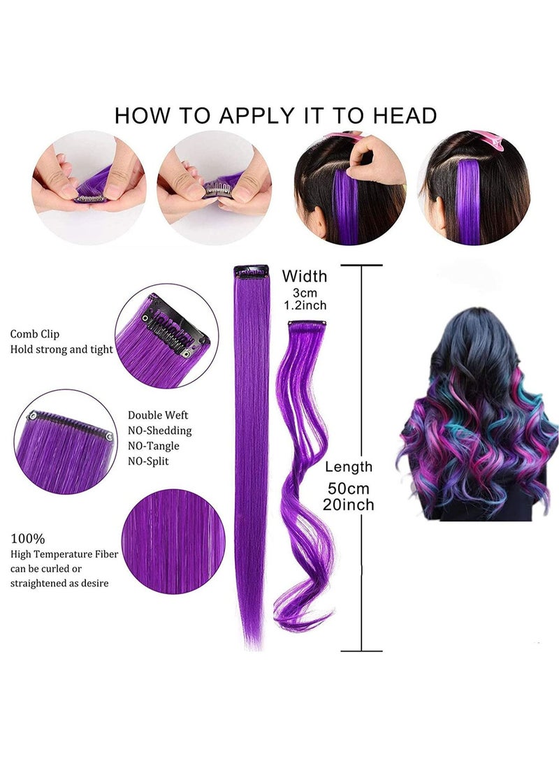 KASTWAVE Colored Hair Extensions Curly Wavy Accessories for Girls Women Kid, Multi-colors Party Highlights Clip in Synthetic Rainbow Hairpiece Colorful Set 10 Colors  - Image 4