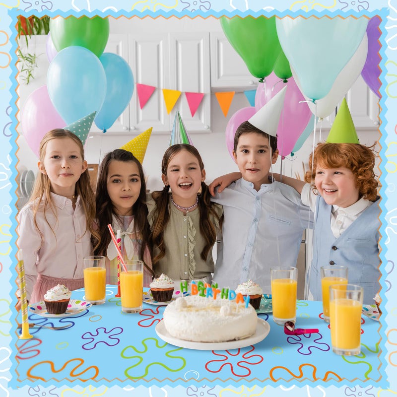 Joottuan 3 Pcs Sponge Birthday Party Decorations Blue Ocean Flower Tablecloth 54 x 108 Inch Disposable Happy Birthday Table Cover for Rectangle Table Baby Shower Party Supplies - Image 5