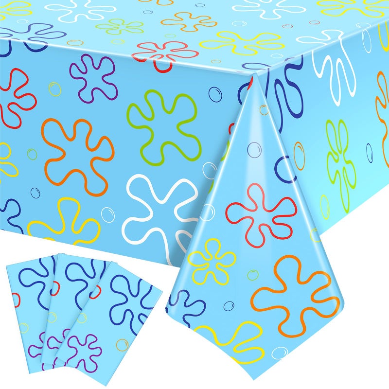 Joottuan 3 Pcs Sponge Birthday Party Decorations Blue Ocean Flower Tablecloth 54 x 108 Inch Disposable Happy Birthday Table Cover for Rectangle Table Baby Shower Party Supplies - Image 1