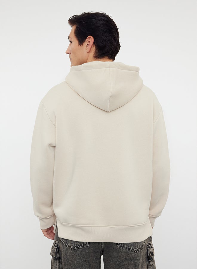 trendyol Stone Oversize/Wide Cut Zippered Hooded Fleece Inside Basic Sweatshirt - Image 5
