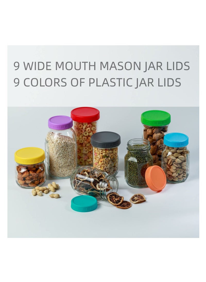 SYOSI 9 Wide Mouth Ma son Jar Lids with Silicone Ring,Thickened Leak-proof Lids Fit Ball,Kerr and More,9 Color Plastic Lids,Colored Plastic Storage Caps 86mm Plastic Mas on Jar Lid for Canning Jars  - Image 4