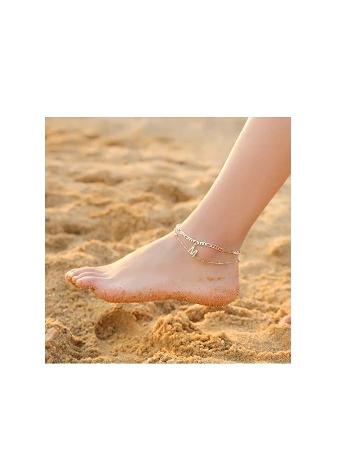 Initial Letter K Ankle or Bracelets -  Layered Figaro Chain  - Personalized Jewelry - Image 2