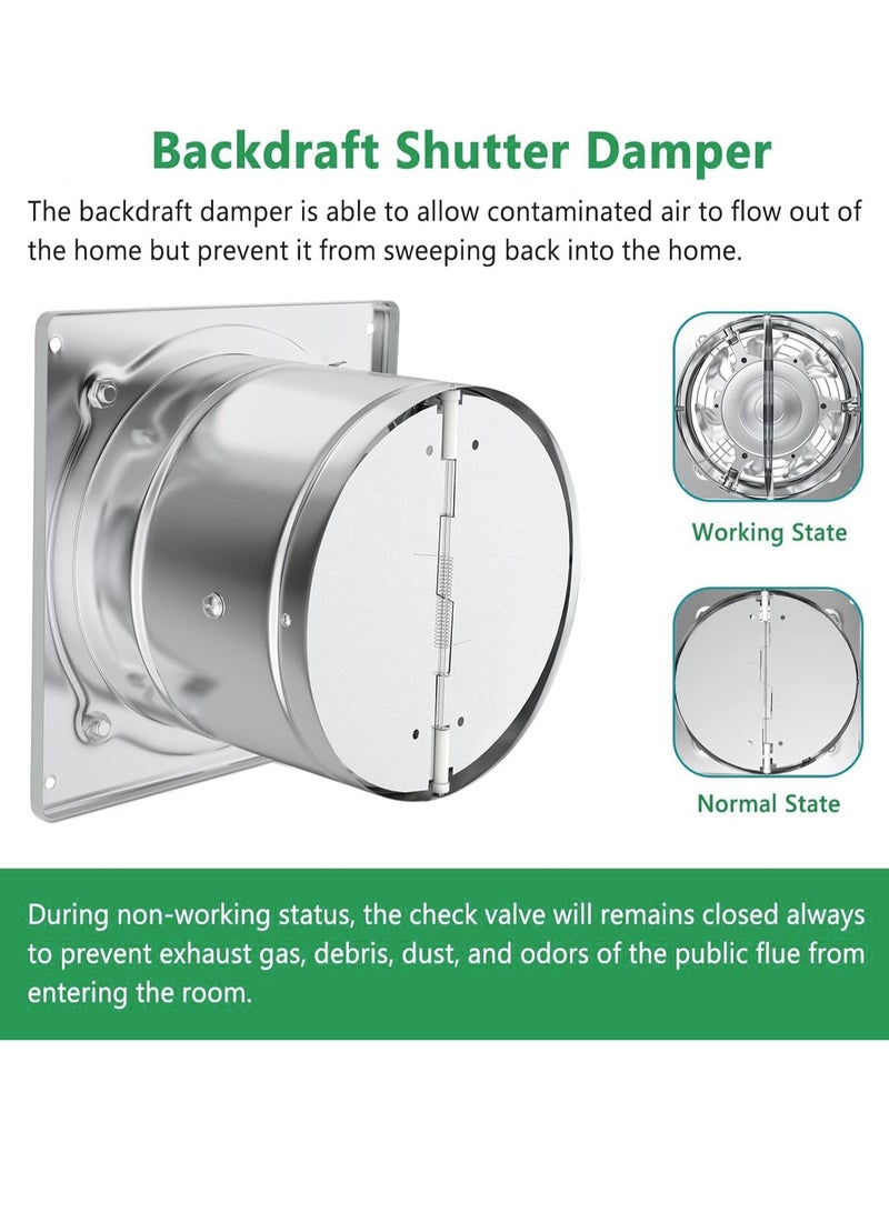 S-Color Exhaust Fan 10Inch 25.4CM Metal Extractor Fan 100W 695CFM Through-wall Installation Ventilation Fan Smoke Ventilation for Kitchen, Bathroom,laundry, Garage Black, with Backdraft Damper Silver - Image 3