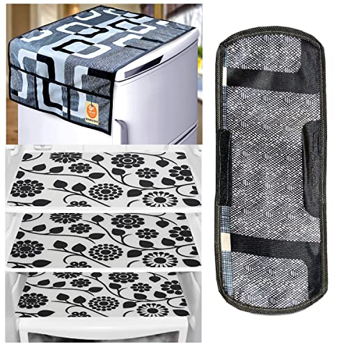 KANUSHI Industries® 1Pc Fridge Cover for Top with 6 Utility Pockets + 1 Handles Covers + 3 Fridge Mats (VAR-FRI-BLACK-BOX-TOP-COMBO-M-3) - Image 1