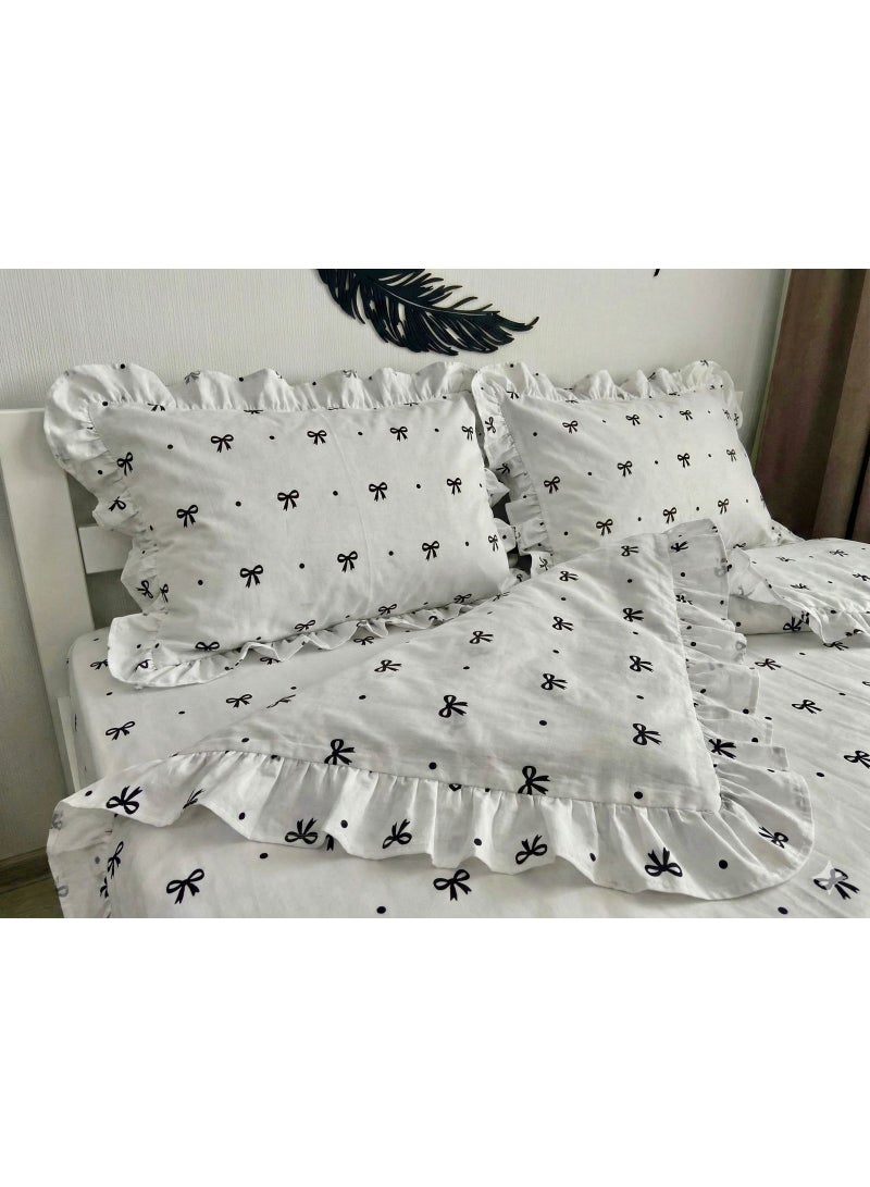 Yarlin -  Ruffled Bedding Set 240*240 with 2 Pillowcases - Black Bow Design - Image 1