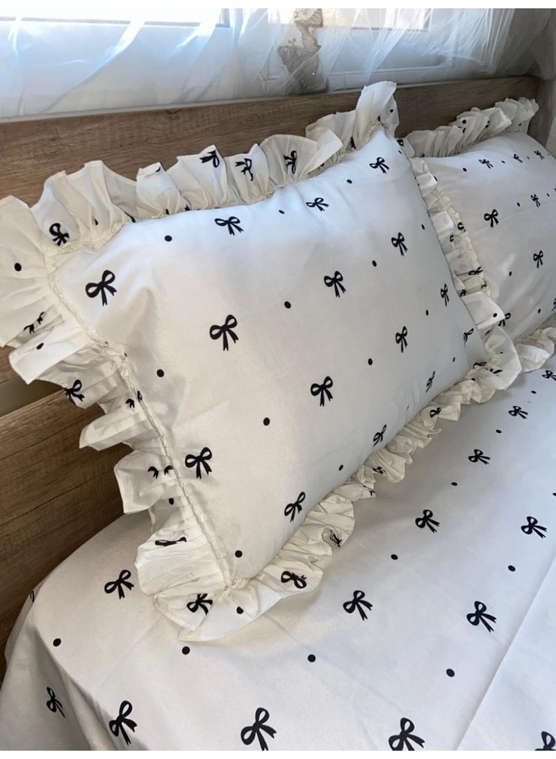 Yarlin -  Ruffled Bedding Set 240*240 with 2 Pillowcases - Black Bow Design - Image 2