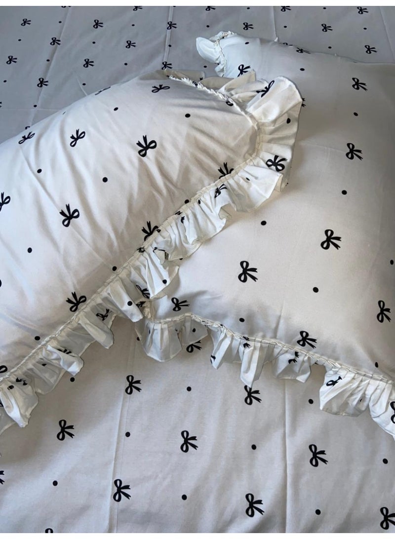 Yarlin -  Ruffled Bedding Set 240*240 with 2 Pillowcases - Black Bow Design - Image 3
