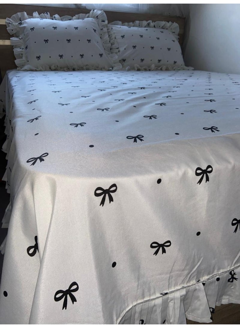 Yarlin -  Ruffled Bedding Set 240*240 with 2 Pillowcases - Black Bow Design - Image 4