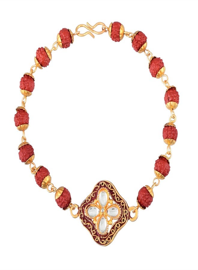 Morir Gold Plated Ethnic Traditional Designer Beautiful Rudraksha Design Rakhi Bracelet for Brother on Rakshabandhan - Image 2