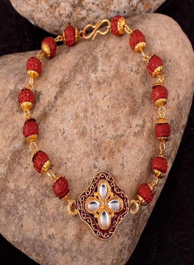 Morir Gold Plated Ethnic Traditional Designer Beautiful Rudraksha Design Rakhi Bracelet for Brother on Rakshabandhan - Image 3