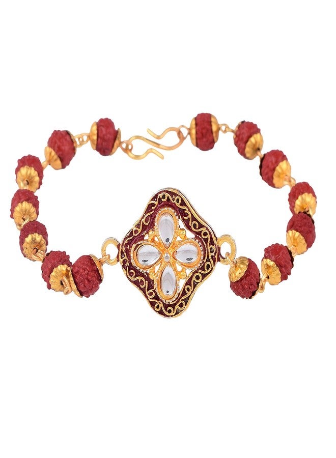 Morir Gold Plated Ethnic Traditional Designer Beautiful Rudraksha Design Rakhi Bracelet for Brother on Rakshabandhan - Image 1