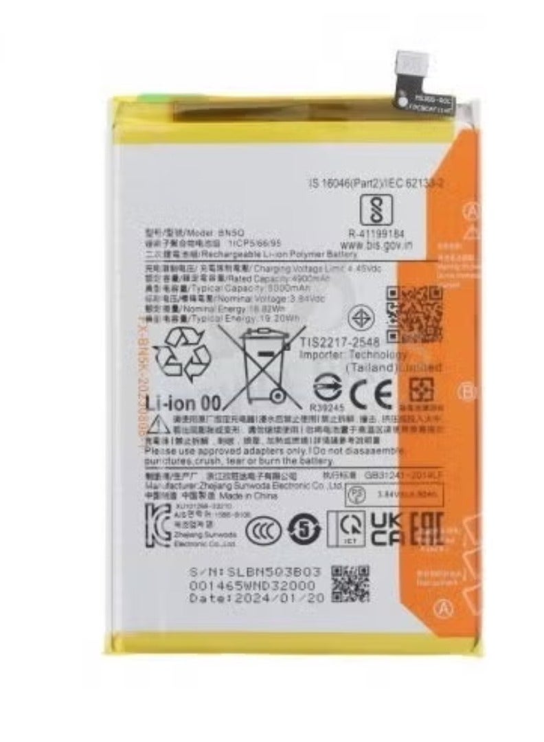 TIGER 5000mAh High-Capacity Replacement Battery for Xiaomi Redmi 13C, 13C 5G, and Poco C65 – Long-Lasting Li-ion Internal Battery with Adhesive Tape – Supports Original Charging Speed & Performance – Secure Fit Battery for Reliable Daily Power