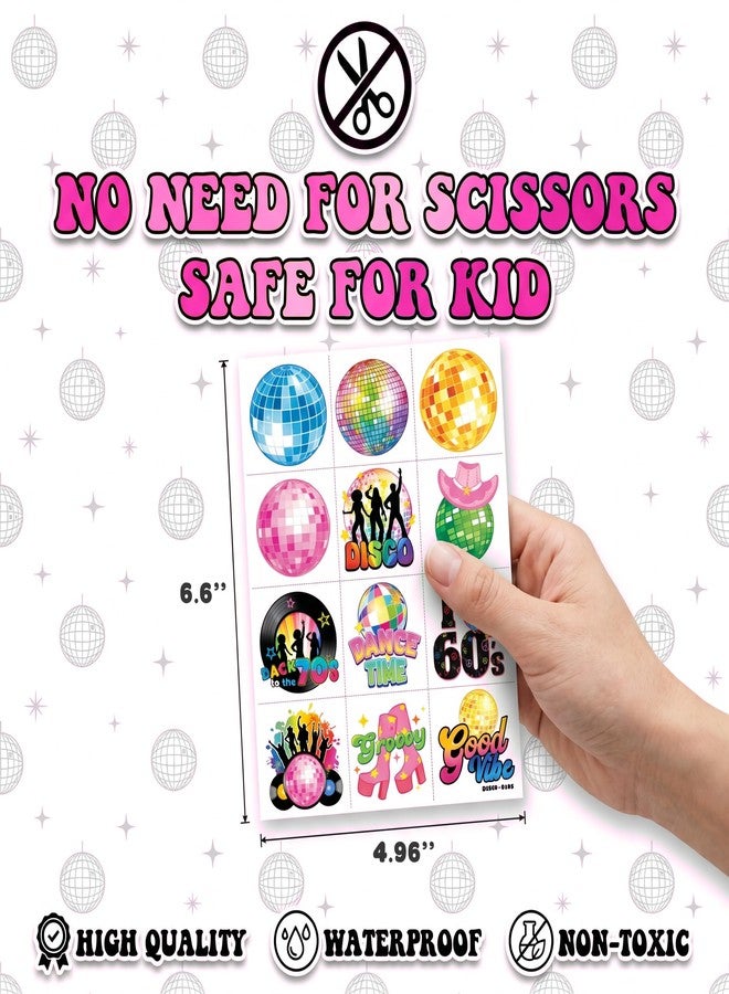 91TATTOOS 96 PCS Funny Disco 70s 1970s Pre-Cut Temporary Tattoos for Kids - Image 5