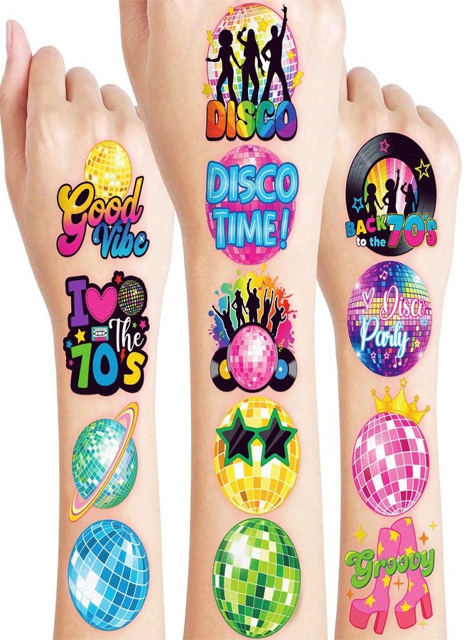 91TATTOOS 96 PCS Funny Disco 70s 1970s Pre-Cut Temporary Tattoos for Kids - Image 1