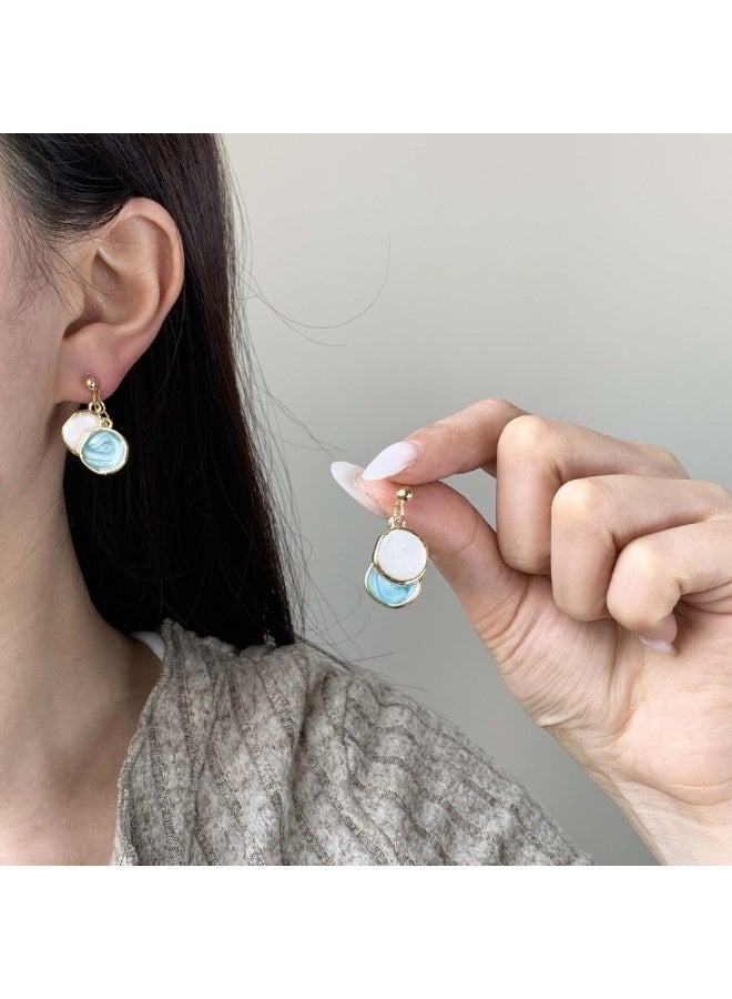 Lavida Handmade enamel drop earrings (blue and white), oriental artistic ceramic jewelry - a unique gift - Image 2