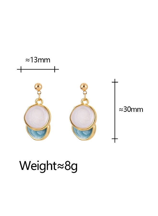 Lavida Handmade enamel drop earrings (blue and white), oriental artistic ceramic jewelry - a unique gift - Image 4