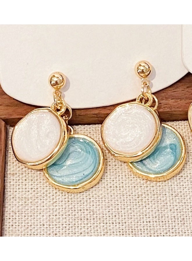 Lavida Handmade enamel drop earrings (blue and white), oriental artistic ceramic jewelry - a unique gift - Image 5