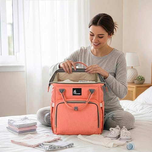 R for Rabbit Caramello Baby Diaper Bags for Mom for Travel, Large Capacity Stylish Waterproof Multipurpose Maternity Diaper Backpack for Mothers (Peach) - Image 1