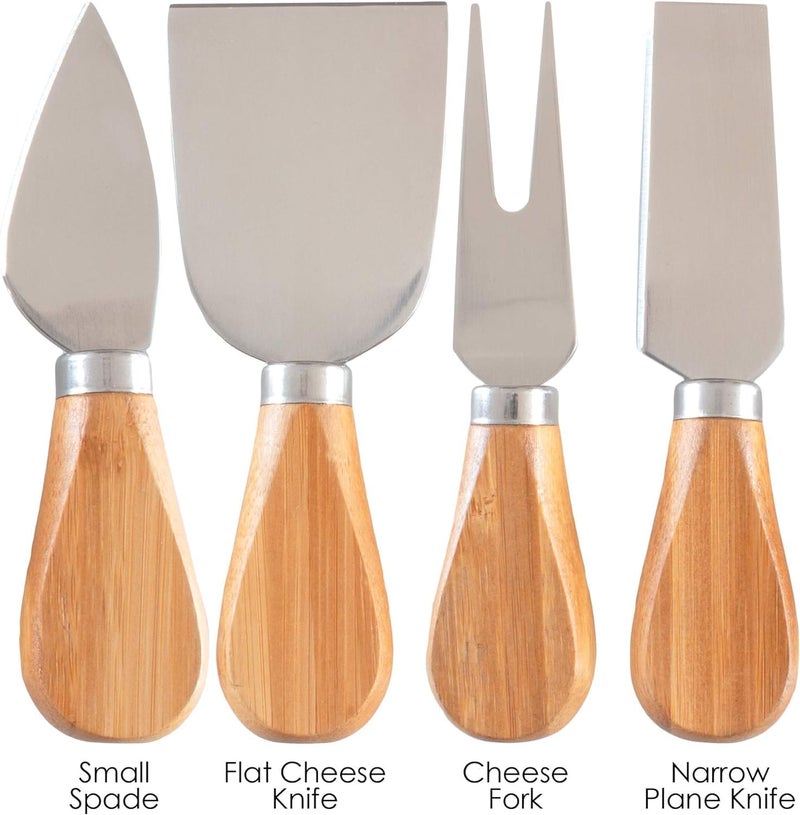 4-Piece Stainless Steel Cheese Knife Set with Bamboo Handle - Image 4