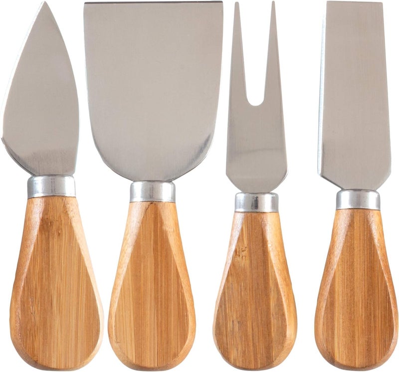4-Piece Stainless Steel Cheese Knife Set with Bamboo Handle - Image 1
