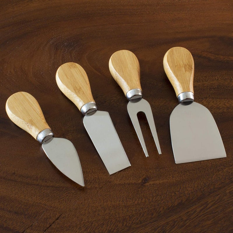 4-Piece Stainless Steel Cheese Knife Set with Bamboo Handle - Image 2