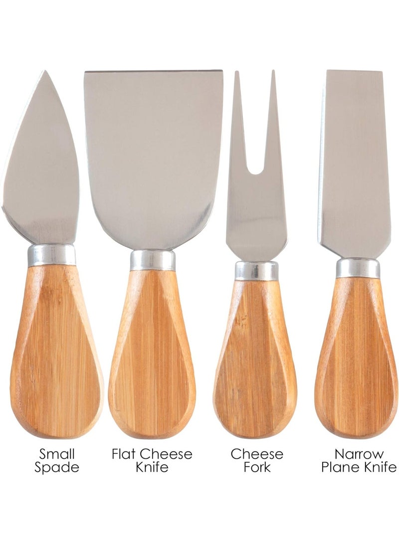 Professional 4-Piece Stainless Steel Cheese Knife Set with Bamboo Handles - Silver & Brown - Image 4