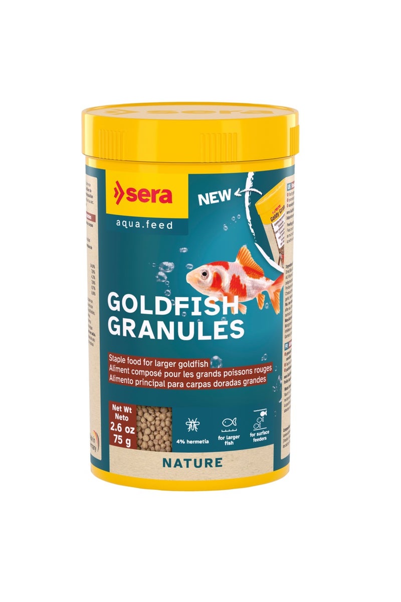 Sera Goldfish Granules 250ml (75g) – Floating Staple Food for Large Goldfish & Fancy Varieties, 4% Insect Meal, Omega Fatty Acids & Prebiotics, Dye-Free, Promotes Growth, Immunity & Clear Water - Image 1