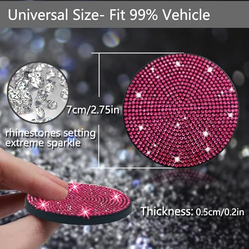 NBTEPEM 2pcs Bling Car Cup Holder Coaster, 2.75 inch Anti-Slip Shockproof Universal Fashion Car Coasters Insert Bling Crystal Rhinestone Automotive Interior Accessories for Women (2 pcs, Rose Red) - Image 2