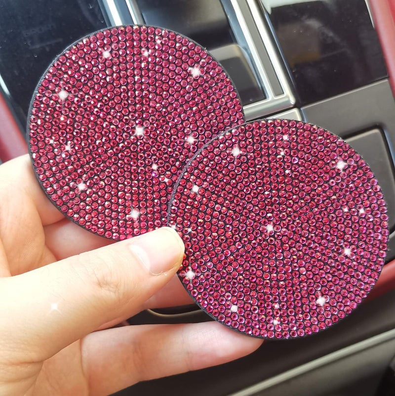 NBTEPEM 2pcs Bling Car Cup Holder Coaster, 2.75 inch Anti-Slip Shockproof Universal Fashion Car Coasters Insert Bling Crystal Rhinestone Automotive Interior Accessories for Women (2 pcs, Rose Red) - Image 4