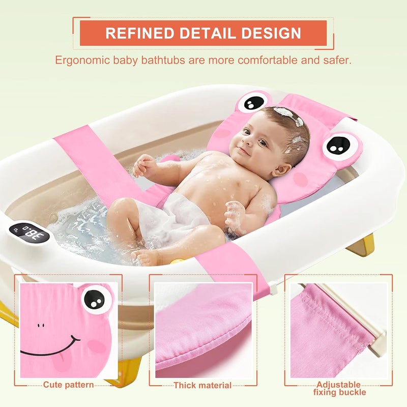 AIR&TREE Baby Bath Seat Support Net, Quick Drying, Adjustable, Comfortable, Non-Slip, Infant Bathtub Sling Shower Mesh for a Tub, Soft Newborn Bath Mat (Deep Pink Frog) - Image 2