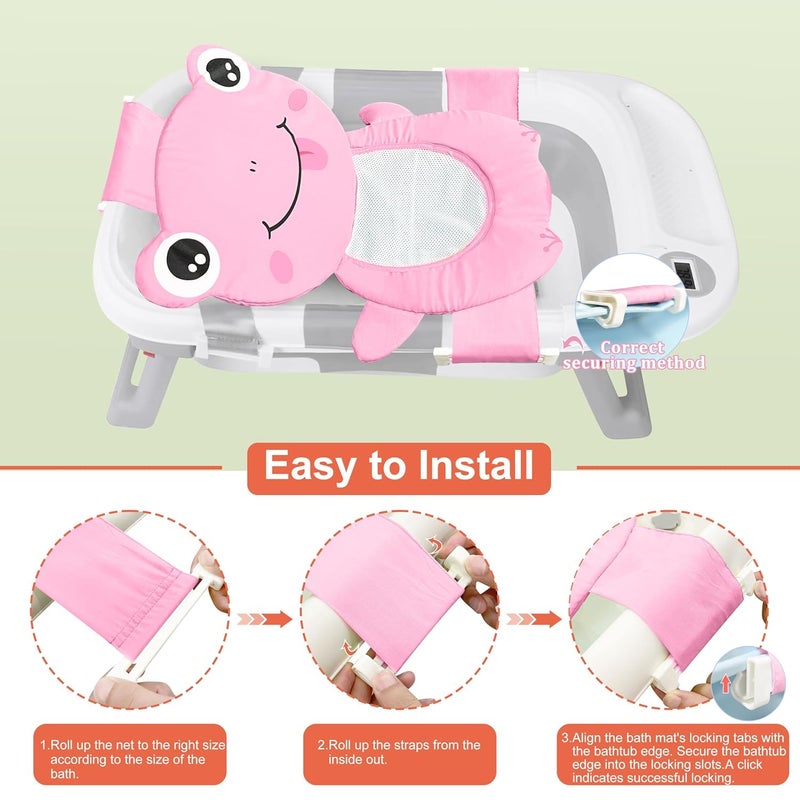 AIR&TREE Baby Bath Seat Support Net, Quick Drying, Adjustable, Comfortable, Non-Slip, Infant Bathtub Sling Shower Mesh for a Tub, Soft Newborn Bath Mat (Deep Pink Frog) - Image 5
