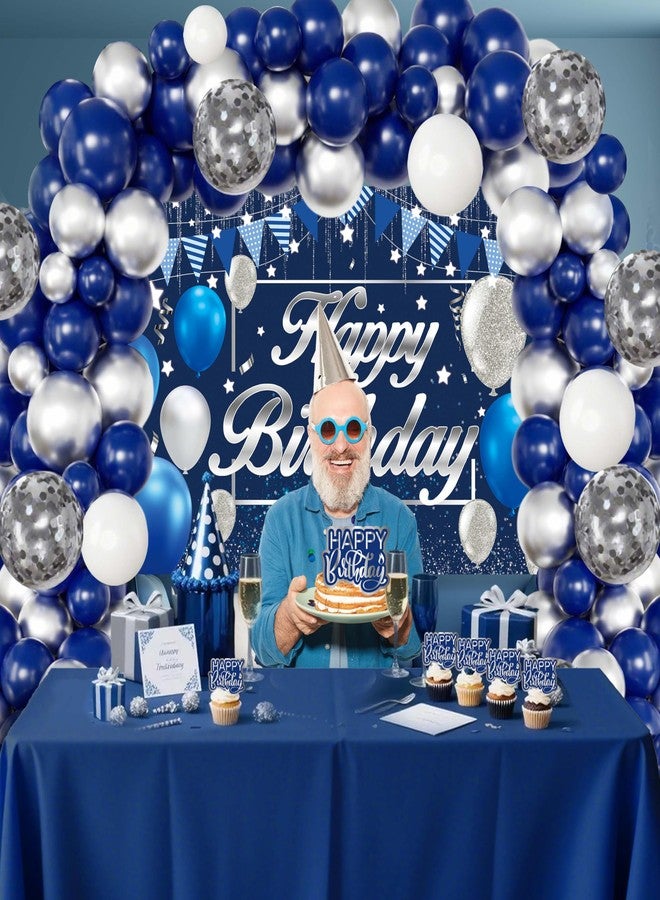زينة عيد ميلاد زرقاء للرجال، خلفية عيد ميلاد سعيد، بالونات، لوازم قوس البالونات للأولاد - Image 3