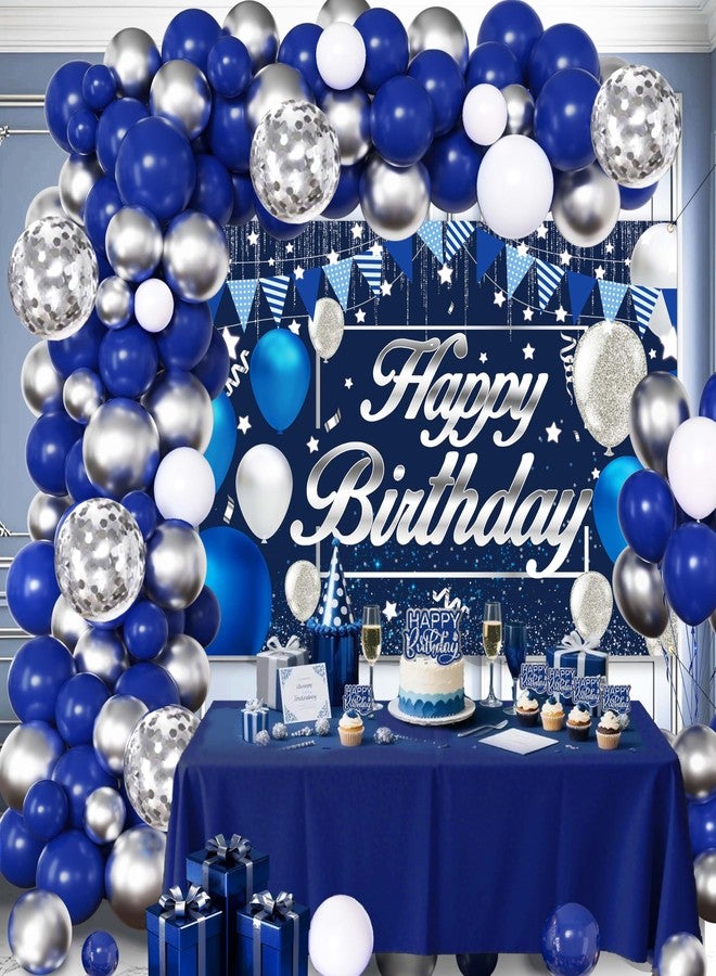 زينة عيد ميلاد زرقاء للرجال، خلفية عيد ميلاد سعيد، بالونات، لوازم قوس البالونات للأولاد - Image 1