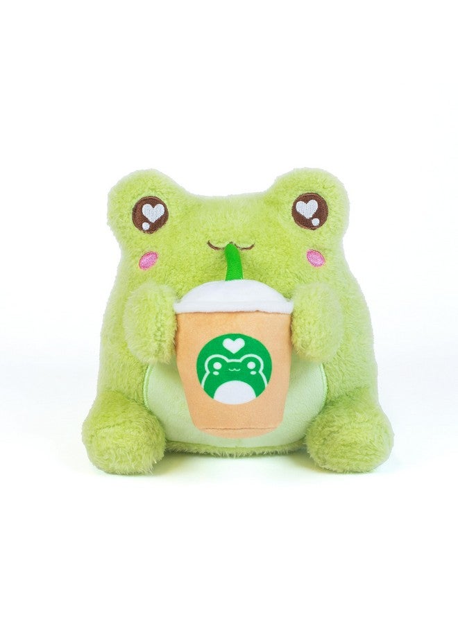 Cuddle Barn PlushGoals - Coffee Sippin' Wawa The Froggie Soft Lime Green Scented Stuffed Animal Kawaii Frog Plush Toy, 6 inches - Image 1