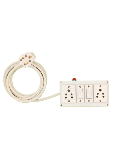 BRUK Extension Board with Long 1sqmm 3 Cor Wire 6A 2 Switch and 2 Socket Combined Bord With Fuse 6A Small Plug 15 Meter Wire