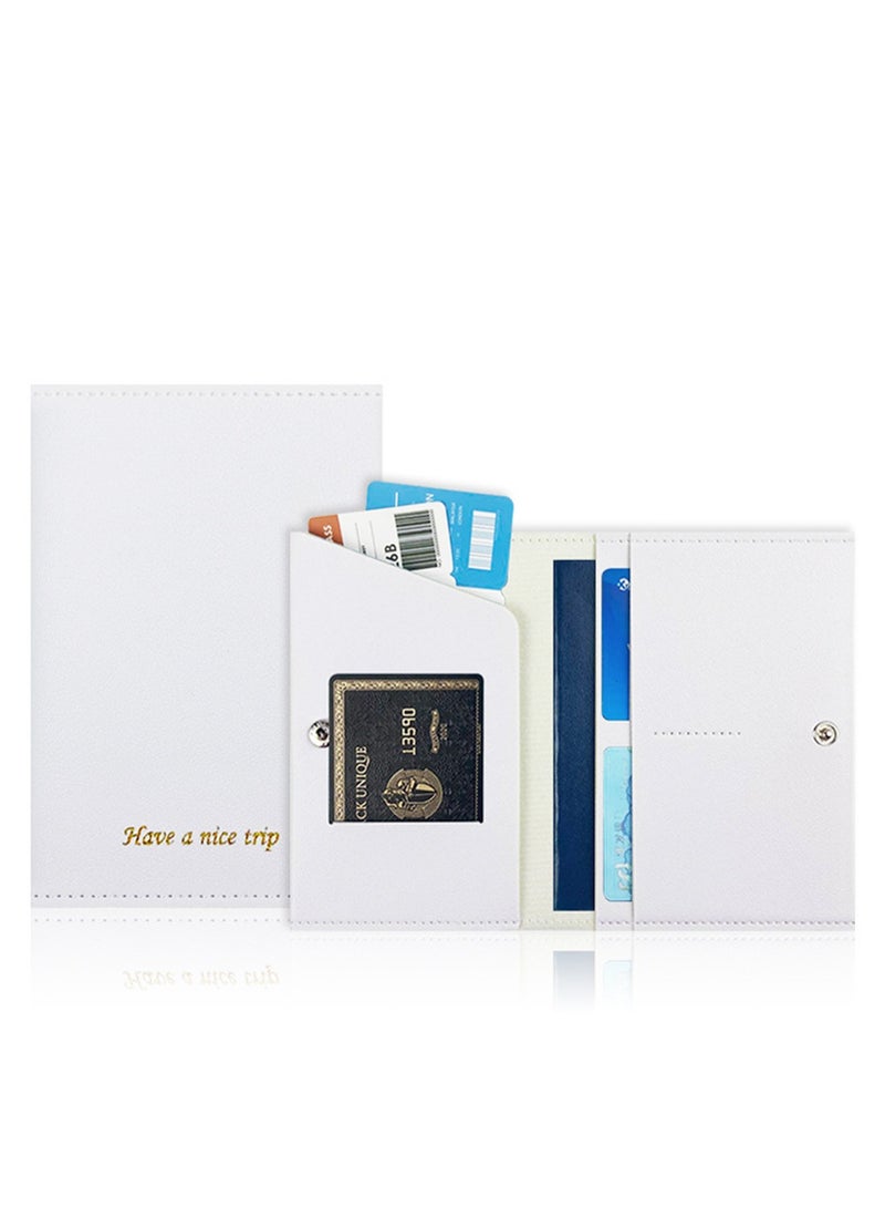 White Passport Holder Leather Case, Passport Holder With Buckle Gold Stamping With Rfid Blocking, Leather Travel Document Holder For Men And Women Travel Accessories - Image 1