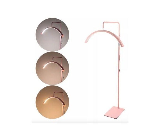 Half-moon LED floor lamp for eyelashes with mobile phone holder, adjustable brightness and height HD-M8X Pink - Image 1