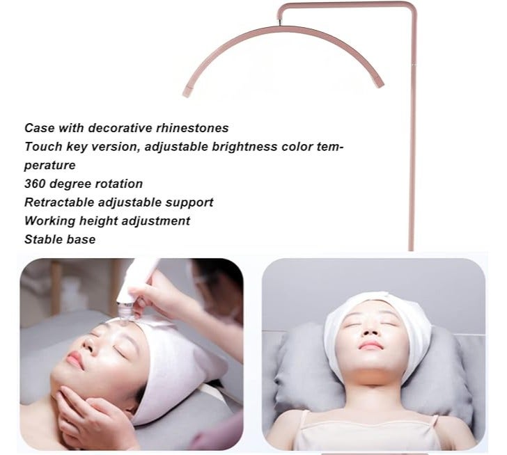 Half-moon LED floor lamp for eyelashes with mobile phone holder, adjustable brightness and height HD-M8X Pink - Image 2
