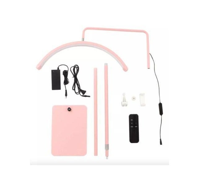 Half-moon LED floor lamp for eyelashes with mobile phone holder, adjustable brightness and height HD-M8X Pink - Image 5