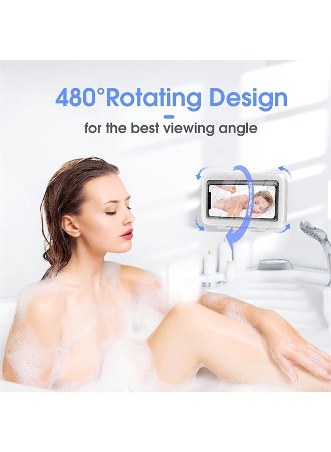 LC-dolida Shower Phone Holder Waterproof 480 Rotation Viewable Shower Phone Stand Case Mount for Bathroom Batheub Kitchen Wall Mirro with iPhone 14 13 12 11 Pro Max XS XR up to 6.8" Cell Phone - Image 2