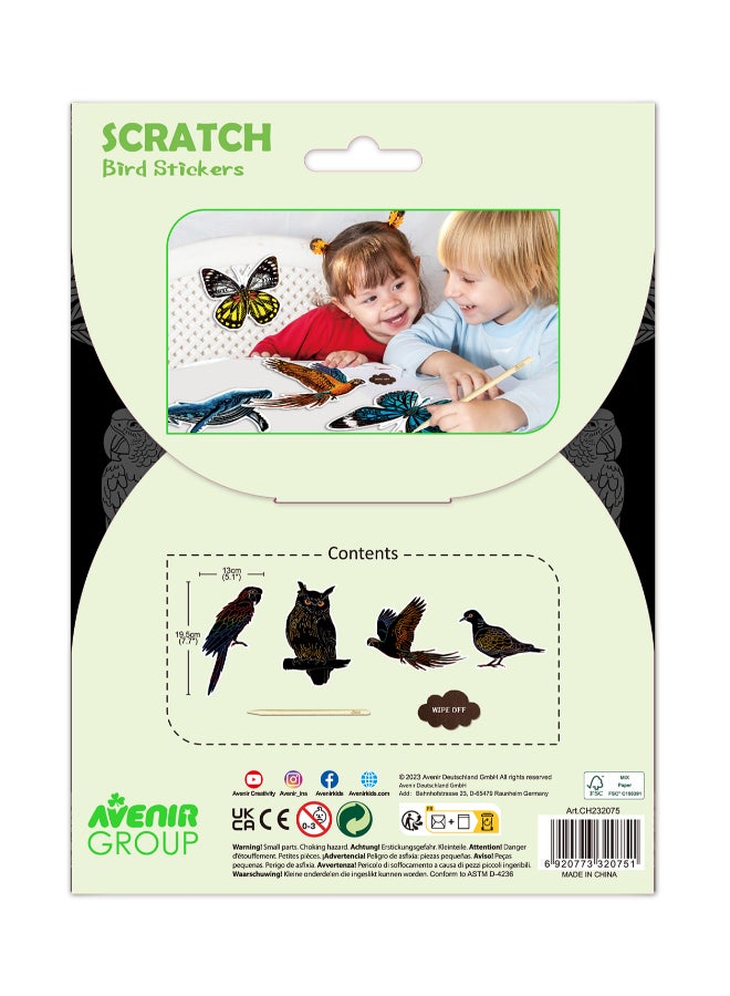 Avenir Scratch Stickers -Bird Multicolour |  Decorate and colour the 4 ferocious stickers with scratch art | For ages 3 years+ - Image 5
