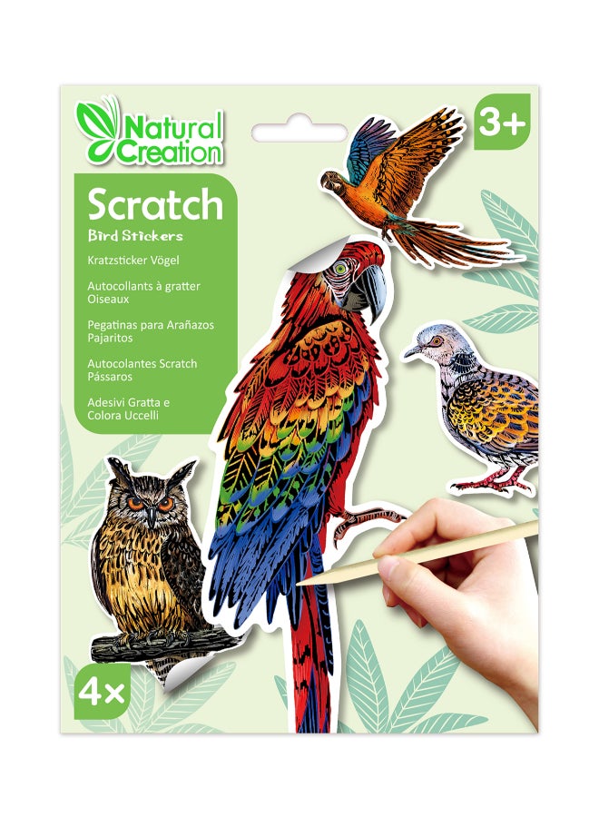 Avenir Scratch Stickers -Bird Multicolour |  Decorate and colour the 4 ferocious stickers with scratch art | For ages 3 years+ - Image 1