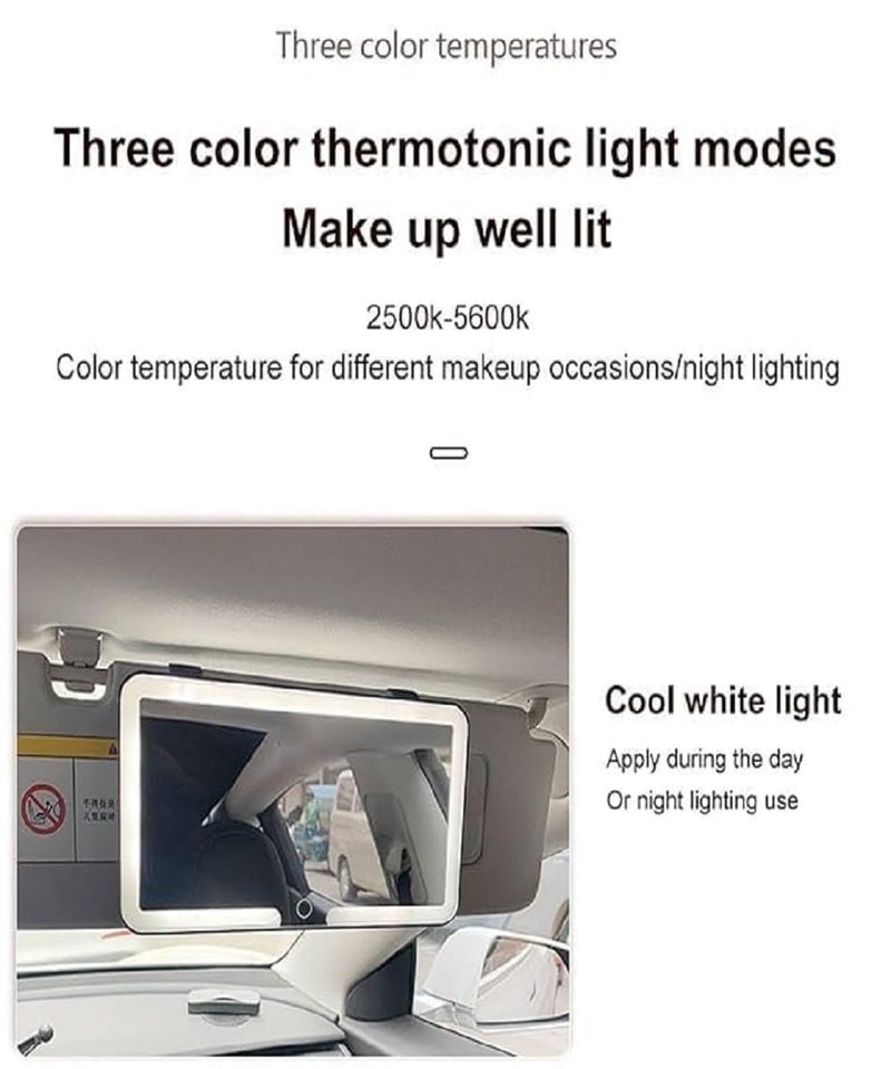 CARTZILLA Car Sun Visor Mirror with Protective Cover | Rechargeable LED Vanity Mirror, 3 Lighting Modes, Touch Sensor – Compact Cosmetic Mirror for Car - Image 2
