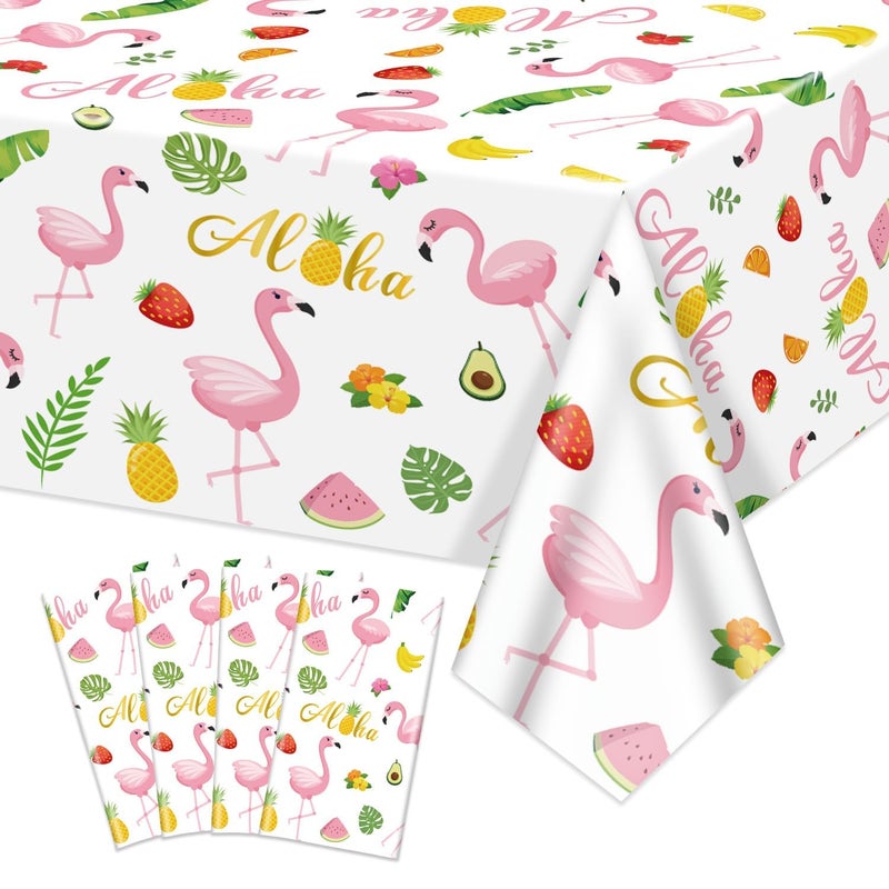 APUXXJUPA 4 Pcs Flamingo Tablecloths Aloha Tropical Table Cloths Flamingo Party Supplies for Kid Girl Luau Hawaiian Birthday Picnic Decorations 51 x 86 inches