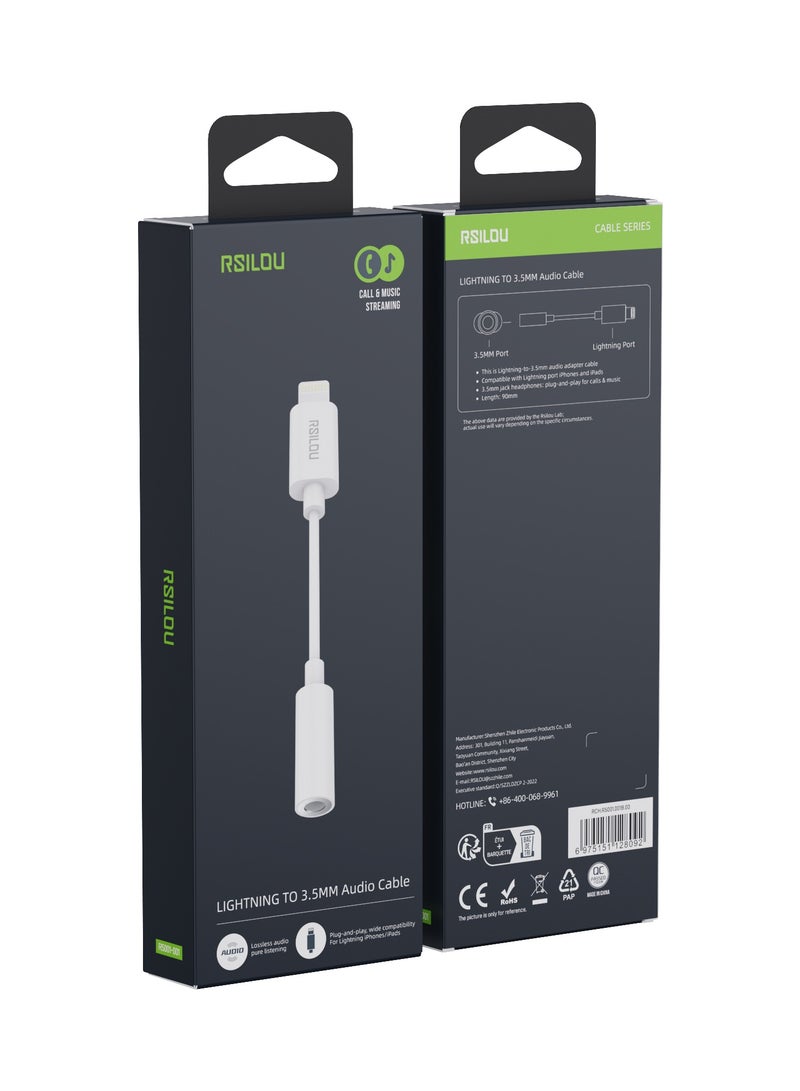 ارسيلو R5001-001 محول كابل من لايتنج إلى كابل صوت مقاس 3.5 مم، سهل التوصيل والتشغيل، متوافق على نطاق واسع مع هواتف Lightning وأجهزة iPad، 90 مم، أبيض - Image 2
