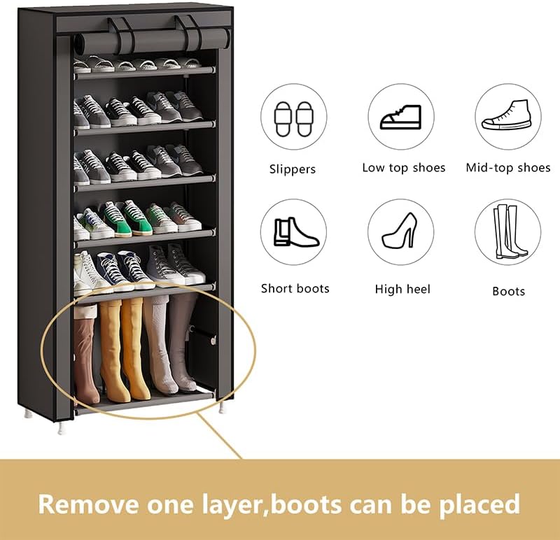 Calmootey 7 Tier Shoe Rack Organizer,Portable Shoe Shelf with Nonwoven Fabric Cover for Closet Hallway,Bedroom,Entryway,Grey - Image 2