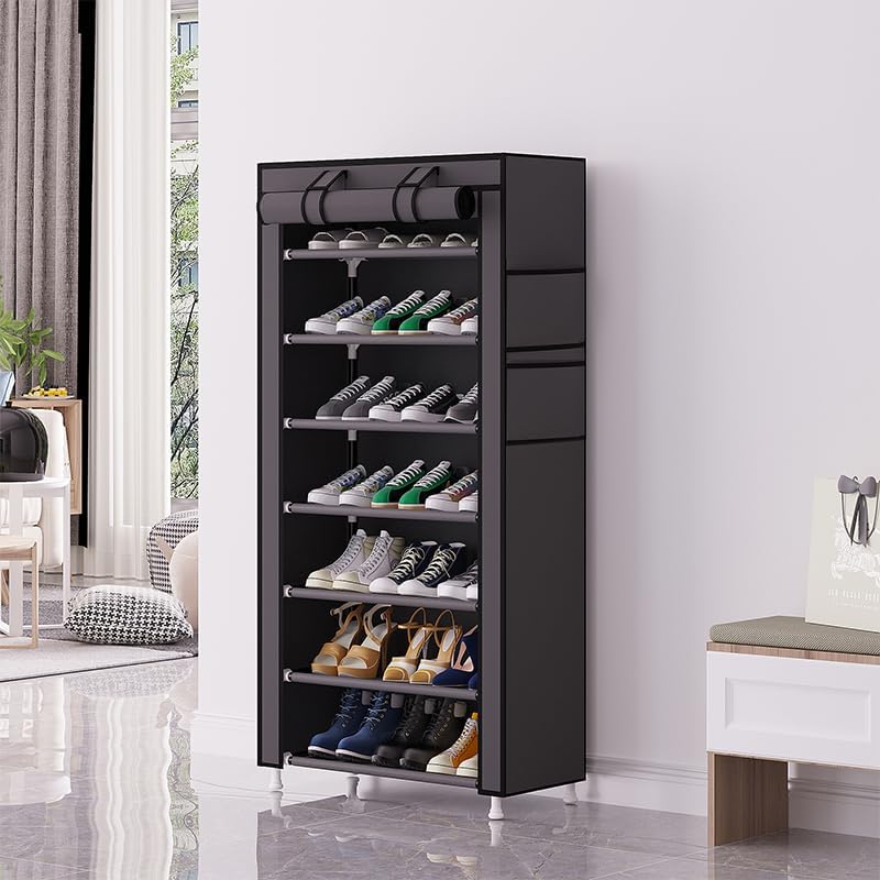Calmootey 7 Tier Shoe Rack Organizer,Portable Shoe Shelf with Nonwoven Fabric Cover for Closet Hallway,Bedroom,Entryway,Grey - Image 1