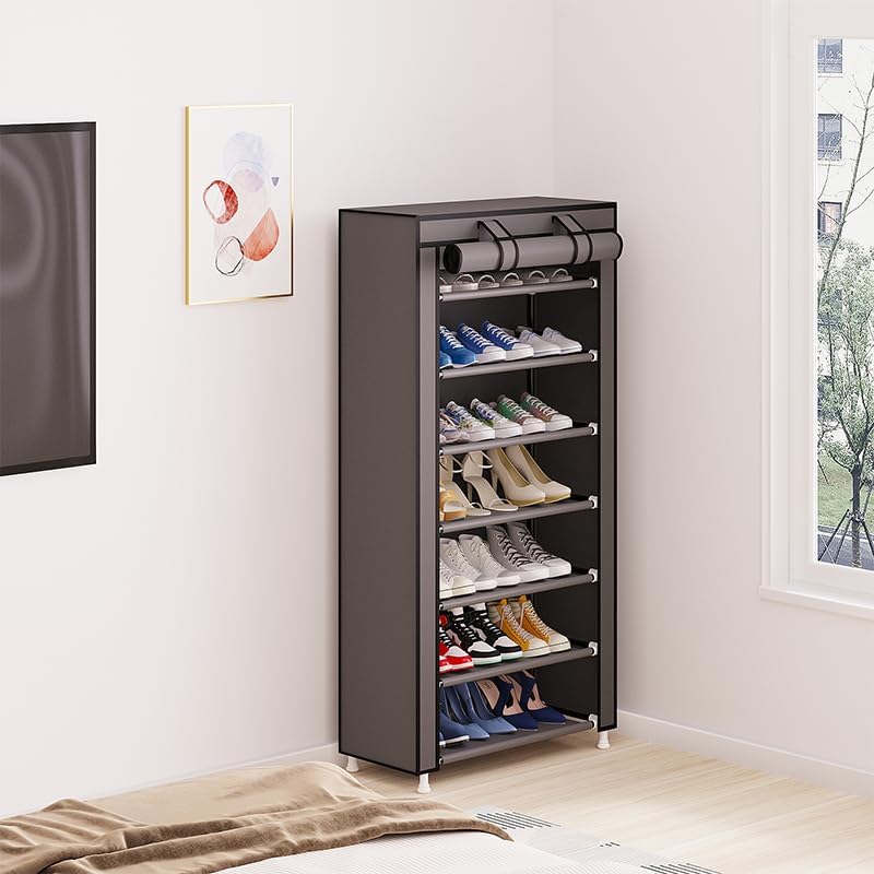 Calmootey 7 Tier Shoe Rack Organizer,Portable Shoe Shelf with Nonwoven Fabric Cover for Closet Hallway,Bedroom,Entryway,Grey - Image 3
