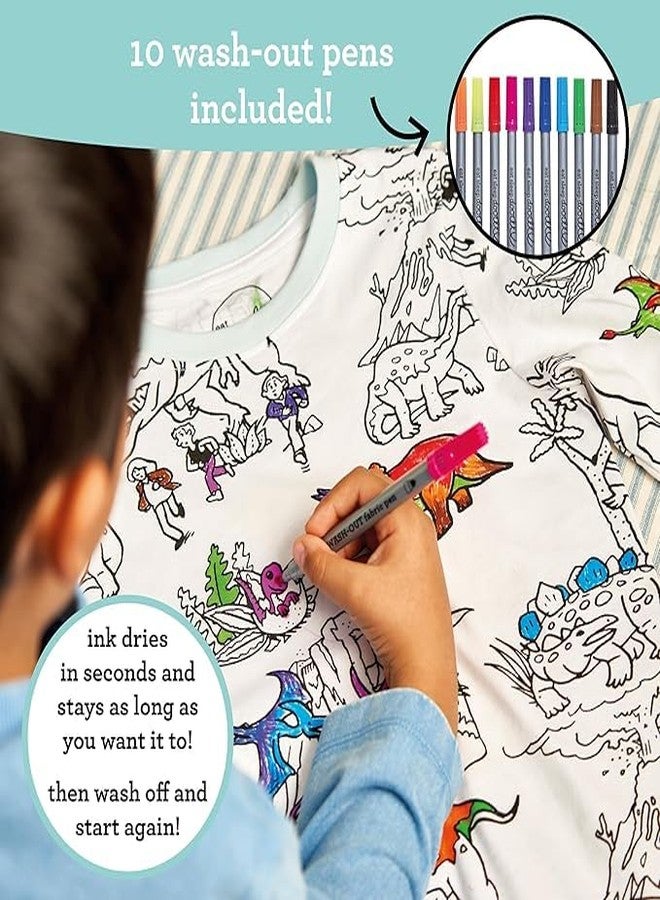 eatsleepdoodle Kids Coloring Pajama Set - DIY Wearable Art Dinosaur Pajamas for Boys, Includes Washable Markers, Fun Creative Sleepwear for Art & Playtime, Cotton, Reusable, Gift Idea for kids - Image 2